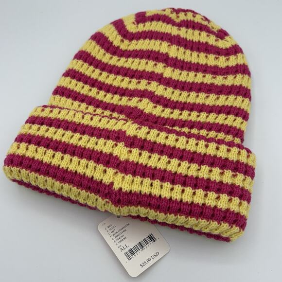 Free People Movement Stripe It Up Cool Down Beanie Size ALL NWT Rose/Yellow - Picture 4 of 9